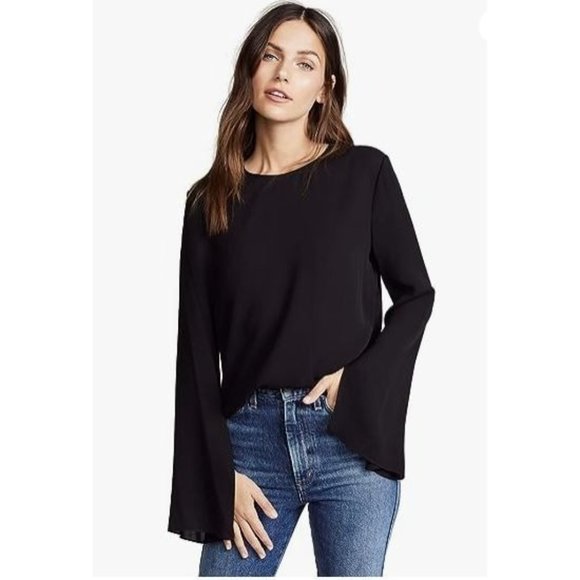 Anthropologie Cloth & Stone Tops - Anthropologie Cloth & Stone Womens Round Neck Bell Sleeve Blouse Black XS-M